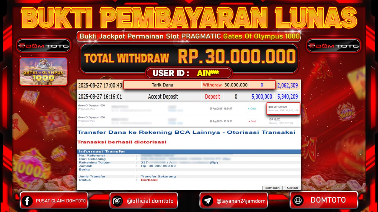 JACKPOT SLOT Gates Of Olympus 1000 PragmaticPlay  27 AGUSTUS  2025